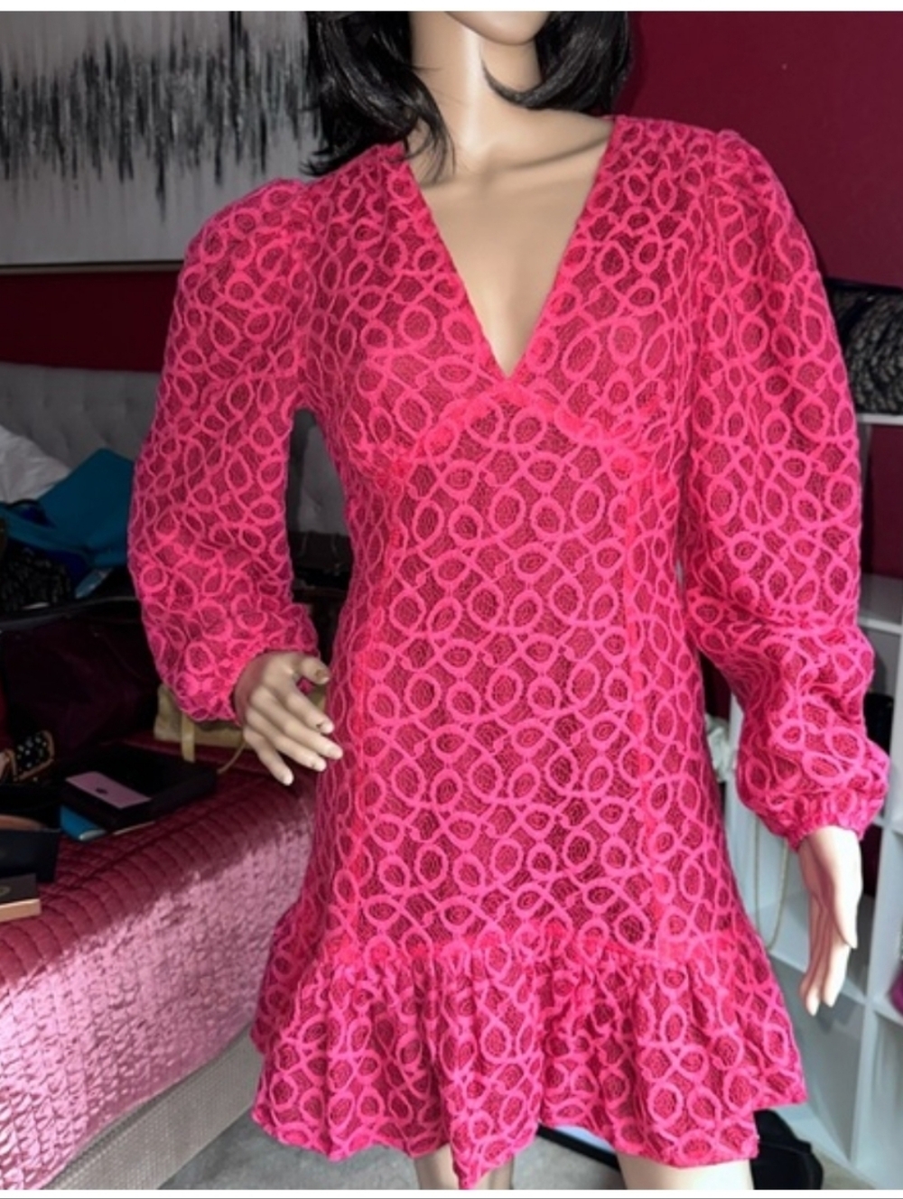 Walter Baker Hot Pink Long Sleeve Lace Dress